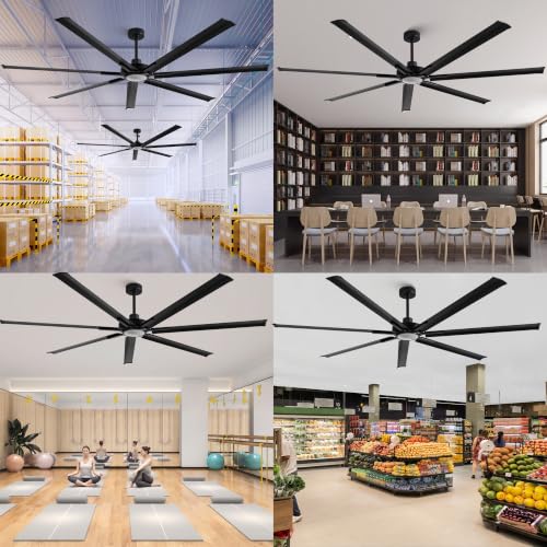 100" HVLS Ceiling Fan with Light/Remote, Large Rooms, DC Motor | High-Volume Air Circulation Large Open-Space 24W 3CCT Dimmable LED Aluminum Blades Reversible High Ceiling - color: Black, size: 100-inch