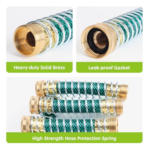 Hose Extension Adapter 2-Pack, 3/4" Solid Brass Garden Hose Kink Protector with Coil Spring, Flexible Faucet Connector for Leak-Free Watering, 2 Extra Rubber Washers - style: Hose Protector-2Pack