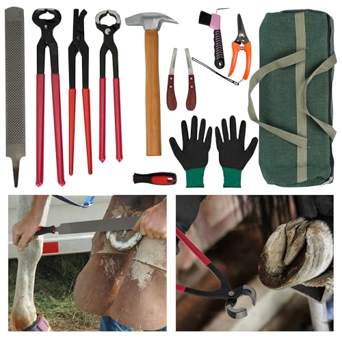 12Pcs Farrier Tools Kit, Hoof Trimming Tools with Tool Bag | Hoof Nippers, Horseshoe Cutting Pliers, Goat Hoof Trimmers Shear, Hoof Rasp File, Horseshoe Brush, Hoof Knife, Hoof Hammer