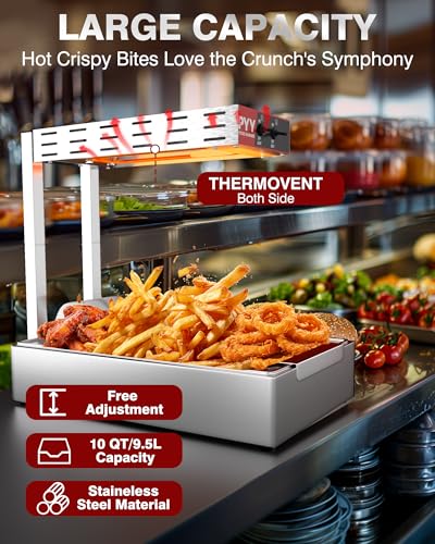 PYY French Fry Warmer - Update Commercial Food Heat Lamp Fry Dump Station Chip Warmer Food Warmer Adjustable Height 7.9"-11" Temp 86°F-156°F Countertop Freestanding for Restaurant Buffet - size: 10L Adjust Height