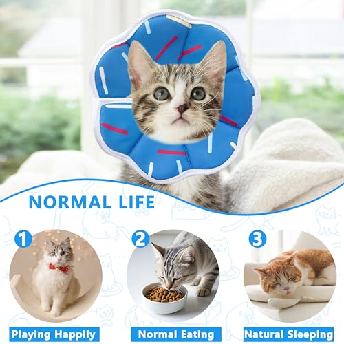 Soft Adjustable Cat Cone Collar, Comfortable Cat Recovery Collar - color: Blue Stripe, size: Large