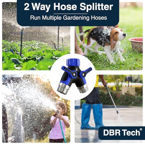 DBR Tech® Hose Splitter 2 Way, Heavy Duty Metal Connector, Two Way Garden Hose Splitter, High Flow Spigot Faucet Bib Adapter, Solid Double Y Shut Off Valve for Outdoor Gardening Hoses, Blue - color: Blue