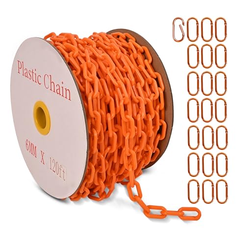 120 Feet Plastic Barrier Chain Orange,1.5-Inch Link Diameter Safety Barrier Chain，Large Plastic Chain，6MM Plastic Barrier Chain，Plastic Chain Links - color: orange, size: 1-1/2 in-120feet