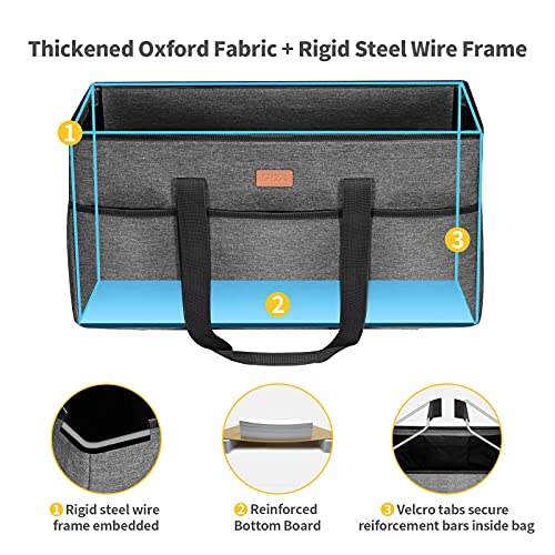 LHZK Stand Up Extra Large Utility Tote Bag with Lid, Utility Tote Bag with Metal Wire Frame and the Sides Rinforced, Reusable Grocery Bags Foldable, Beach Bag, Car Tote (Gray) - color: Gray, size: 22.5''x10.3''x12''-1 Pack