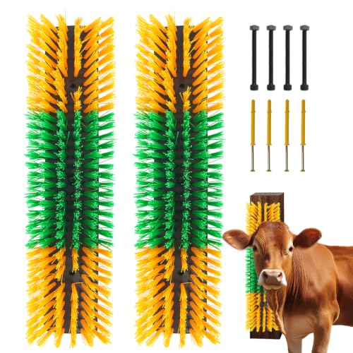 Livestock Scratch Brush Animal Back Scratching Brush for Cow | Livestock Grooming Brush Farm Animal Scratcher Livestock Itch Reliever Farm Mount‑able Brush Animal Self‑Groomer - color: Yellow-Green, size: 2pcs