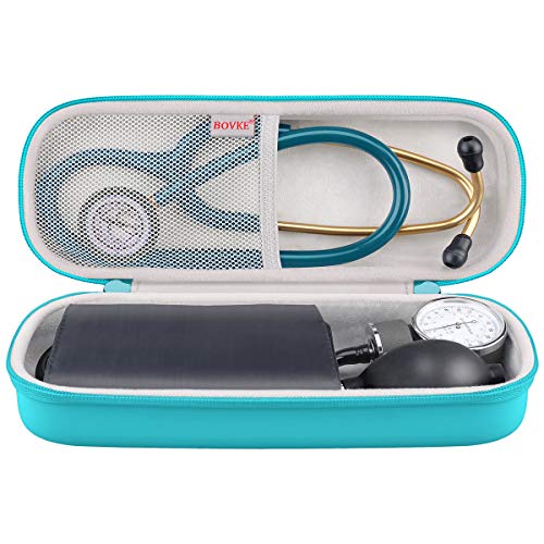 BOVKE Travel Carrying Case Compatible with 3M Littmann Classic III, Lightweight II S.E, MDF Acoustica Deluxe Stethoscopes - Extra Room for Medical Scissors EMT Trauma Shears and LED Penlight, Emerald - color: Pu Leather_Emerald