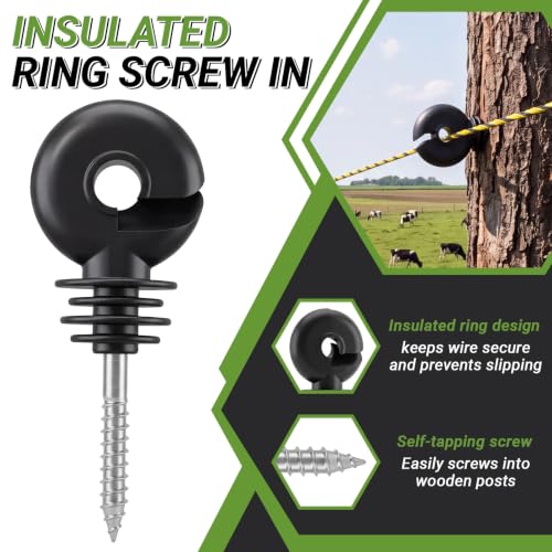 Tudomro 102 Electric Fence Wire Kit 100 Electric Fence Insulators 1 Roll of 3mm 656ft Stainless Steel Polywire 1 Insulator Socket Tool for Reliable Conductivity & Rust Resistance