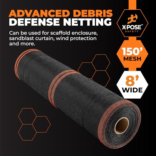 Xpose Safety Debris Netting for Construction | 8’ x 150’, 1/6" Mesh Scaffold Safety Net, Temporary Material Roll, Visibility Fence, Heavy-Duty Fire Retardant, Black - color: Black, size: 8' X 150' – 1/16" Mesh