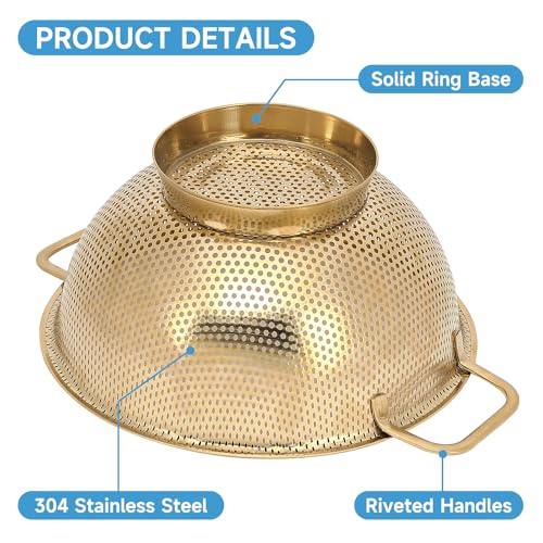 Gold Strainer for Kitchen, 3QT, Stainless Steel Colander with Handle for Fruits Vegetables Cooking Food, Dishwasher Safe - size: 3QT