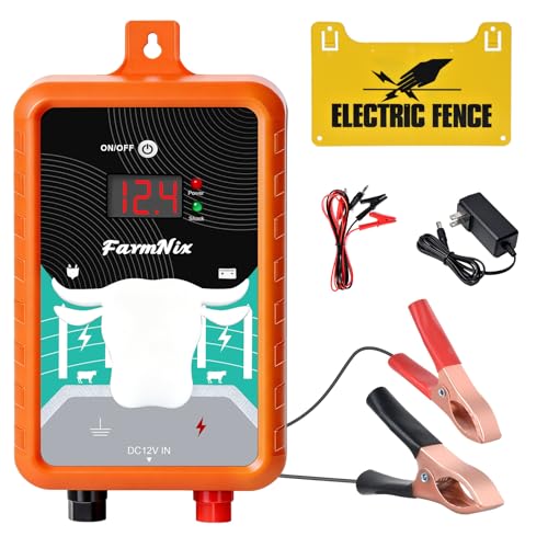 12KV DC AC Powered Electric Fence Charger, 15 Miles 4 Joules, LED | LED Indicator Light, High Power Pulse Energy, Waterproof, for Livestock,Farm Animals, Pets, Poultry, Ranches and Gardens - color: Orange