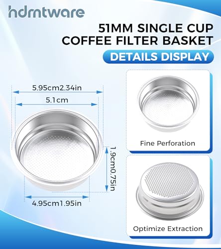 3 Pack Espresso Machine Parts 51mm Stainless Steel Coffee Filter Basket | Reusable Coffee Filter Silver Portafilter Basket, Single/Double/Four Cup Single Wall Coffee Pressurized Porous Filter