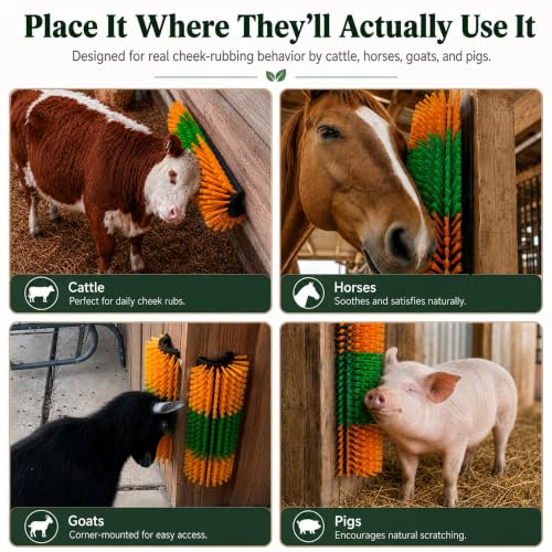 Livestock Scratching Brush 1-Pack — Cattle Horse Goat Pig Sheep Grooming Post, High-Visibility Animal Scratcher, Stress Relief Goat Toys for Summer Itch & Shedding - color: Yellow-1PCS