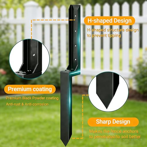 4PCS Fence Post Repair Kit, Heavy Duty Fence Post Anchor Quick Fix for Broken/Leaning Wooden Fence, Easy to Install, Black(16.5+15.75in)