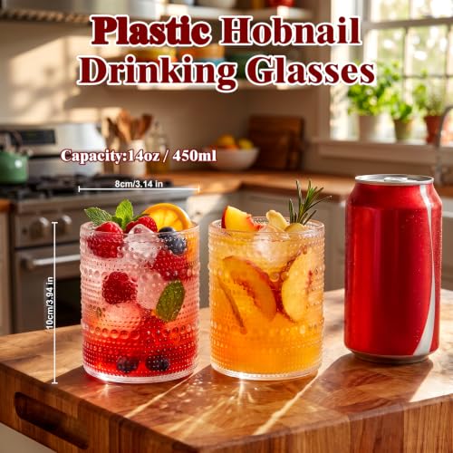 18PCS Hobnail Plastic Drinking Glasses 14 oz Beaded Cups for Party | Vintage Glasses Mixed Drinkware Sets, Clear and Sturdy, Disposable yet Stylish, Perfect for Beer, Whiskey, Juice, Cocktails - color: Clear, size: 3.93 inch*3.14 inch