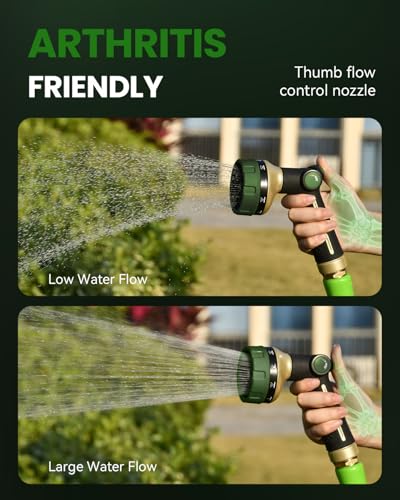 RAINPOINT Garden Hose Nozzle - 100% Heavy Duty Metal Thumb Control Spray Nozzles for Garden Hose High Pressure, 10 Pattern Water Hose Nozzle for Car Wash, Watering Lawn, Pets, Dark Green - color: Dark Green