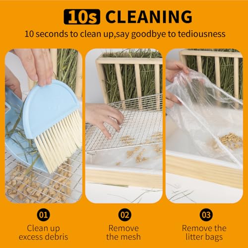 BESNEW 3 in 1 Rabbit Hay Feeder with Litter Box,Upgraded Wooden Hay Feeder Set for Guinea Pig Chinchilla Bunny Other Small Animals,Quick Cleaning & Large Capacity & Preventing Waste - color: Natural 2, size: 15.7in Style2