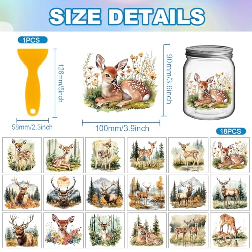 GLOBLELAND 18 Sheets Nature Sika Deers Rub on Transfers Forest Animals Waterproof UV DTF Cup Wraps Milu Deers Decals Stickers for Water Glass Bottle Vase Crafts - style: Deer