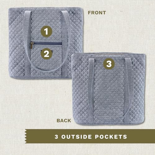 Bella Taylor Large Tote, Quilted Shoulder Bag for Women | Lightweight, 6-pocket large quilted purse, machine washable, zippered top, ultimate organization, durable construction - color: Blue Chambray