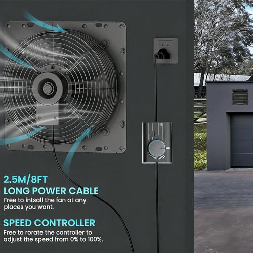 HG Power Upgraded 10 Inch Shutter Exhaust Fan with Speed Controller, 647CFM High-Speed Vent Fan with Mesh Screen, 1400RPM Wall Mounted Attic Fan for Shed, Garage, Greenhouse Ventilation, Black - size: 10 Inch w/ Speed Controller