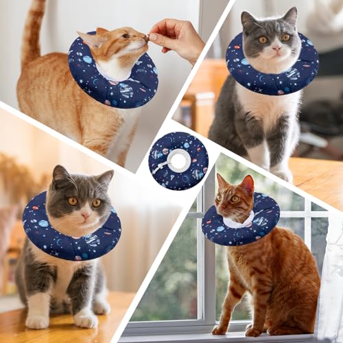 Seyezo Cat Cone Collar Soft, Adjustable Cat Recovery Cone, Planet, M | Stop Licking, Elizabethan Collar for Kittens, Elizabethan Protective Cones, Cats Donut Alternative, Cone of Shame - color: Planet, size: Medium