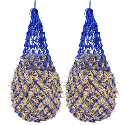 2PCS Slow Feeder Hay Nets Feed Bag for Horses, Extra Thick 40" Slow Feed Hay Net with 2" Holes Hanging Bags for Goat and Livestock Supplies (Blue - color: Blue |2PCS