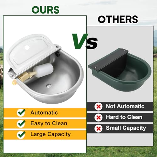 MAOPINER Automatic Water Dispenser Bowl, Stainless Steel Animal Waterer | Farm Water Bowl for Dogs, Horses, Cattle, Goats and Sheep, Float Valve Waterer Without Drainage Hole