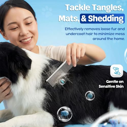 Flexzion Dog Comb, Stainless Steel Grooming Tool, 7 Inch, 45mm Teeth | Metal Comb for Dogs and Cats with Wide and Narrow Rounded Teeth to Detangle Knots and Remove Loose Hair From Medium Coats - size: Large (45mm)