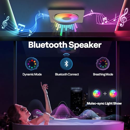 VIVOHOME RGB Bathroom Exhaust Fan with Bluetooth Speaker (160-110-50CFM) | Autoflow EC Motor & Humidity Sensor - 2700K/4000K/5700K LED & RGB Light,10.2-inch Retrofit Bath Fan, No Attic Access Needed - style: RGB Lights & 160-110-50 CFM & Bluetooth Speaker