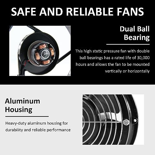172mmx51mm High-Speed Dual Ball Axial Ventilation Fan with Adjustable Speed | High CFM IP44 Industrial Ventilation Fan for High Humidity in Bathrooms, Crawlspaces, Chicken Coops, Lasers, Cooled Storage - size: 172x51mm