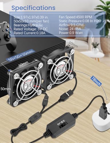 Wathai 2PCS 50mm 5V Mini Box USB Computer Fan with 3 Speed Control 5010 | 2 in 1 Fan with 3 Speed Control for Cosplay Welding Helmet VR Gear Rok Router Raspberry Pi Aquarium Cooling Ventilation - size: 50x10mm (5V)