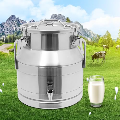 20L/5.28Gal Stainless Steel Milk Can 201 Stainless Steel Milk Jug Sealed Bucket Wine Pail Bucket Milk Can Liquid Storage Container w/Faucet & Sealed Lid for Milk Wine Water Liquid - size: 20L|w/Faucet|201