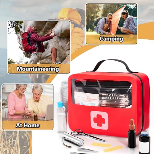 Marscamd Waterproof Empty First Aid Bag with a Detachable Panel | Small Medical Bag with Molle System, Red (Bag Only) - color: Red
