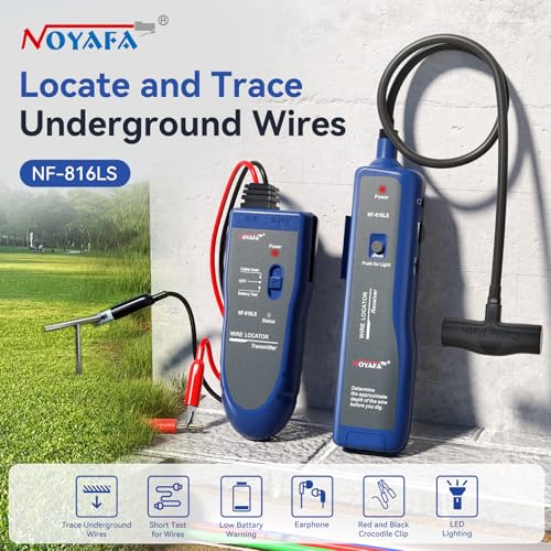 NOYAFA Underground Wire Locator - Circuit Tracer Pet Fence, Electrical, Network & Irrigation Wires, Rechargeable Battery, LED Flashlight, Easy Cable Break Detection, NF-816LS