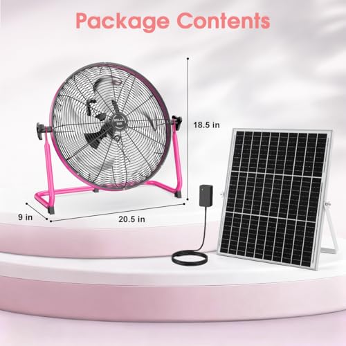 18" Solar Fan for Outside, Ultra-Quiet Solar Powered Fans for Home, 20000mAh Outdoor Waterproof Portable Ventiladores Recargables for Patios Shed Camping Livestock Gazebo Greenhouse