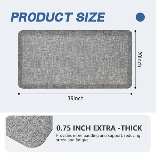 Anti Slip 3/4 inchs Anti Fatigue Kitchen Floor Mat, Ergonomic Comfort Standing Mat, Waterproof Kitchen Runner for Home, Kitchen, Office, Laundry, Garage (Light Gray, 20" x 39" -0.75") - size: 39"L x 20"W x 0.8"Th