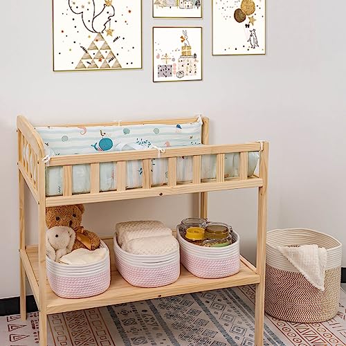CubesLand Rectangle Woven Cotton Rope Storage Basket for Organizing | Small Basket for Kids, Baby Nursery, Cat Dog Toy Baskets, Organizer Bins for Shelves 3 Packs - color: Off White/Mixed Pink, size: 3pcs-small basket