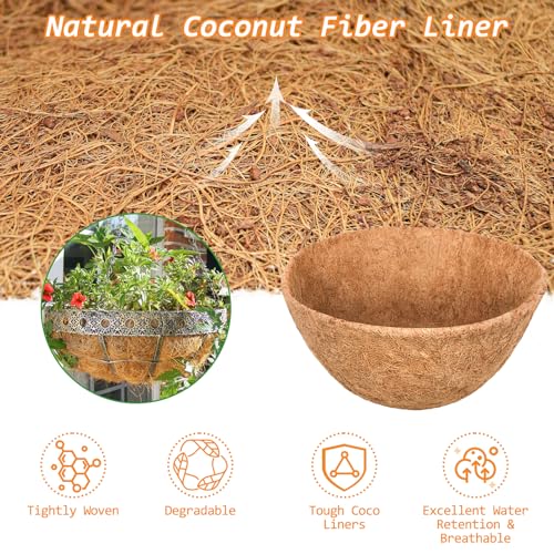 Riare 6 Pack 10 Inch Round Coco Liners Replacement, 100% Natural Coconut Coir Liners for Hanging Baskets, Garden Flower Vegetables Planter Pot, Window Box, Fence, Decks - size: 10inch