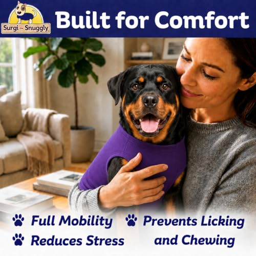 Surgi Snuggly Dog Surgery Recovery Suit, Cone Alternative, Spay/Neuter 2XLS | Dog Recovery Suit for Dogs — Veterinarian-Invented Surgical Suit & Recovery Onesie with Easy Bathroom Access After Surgery - color: Perfect Plum, size: 2 Extra Large Small(L-28"