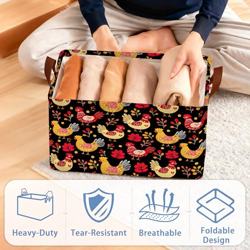 Cute Roosters Storage Basket,Leaf Collapsible Storage Bin Cubes for Living Room Bedroom Blankets Home Storage 17x11.5x10Inch - color: Cute Roosters Leaf