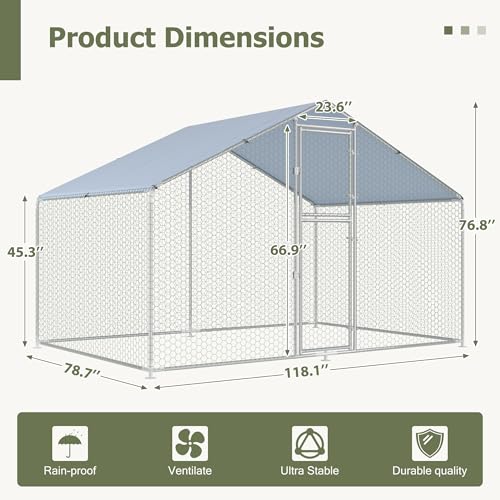Large Metal Chicken Coop,19.7x9.8x6.4 FT Chicken Run for Yard with Waterproof & Anti-UV Cover,Walk in Chicken Pen with Feeding Door (6.6 * 9.8 * 6.4 ft) - size: 118.1"L x 78.7"W x 76.8"H