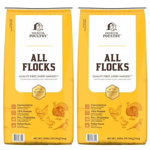 All Flock Poultry Feed Pellets, 18% Protein Chicken Feed Made in USA for Mixed Flock –Chicken, Ducks, Geese, Turkeys & Game Birds, Probiotics for Digestion, 80 lbs - size: 80lb (Pack of 1), style: All Flocks