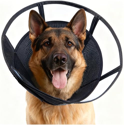 Soft Dog Cone, Stop Licking Deep Pet Recovery Collar After Surgery for Extra Large Dogs, Clear Plastic Breathable Elizabethan Head Neck Circle, Adjustable Comfortable Cones 30cm Long (XL Black) - color: Black, size: XL(Neck:18.25-23.25")
