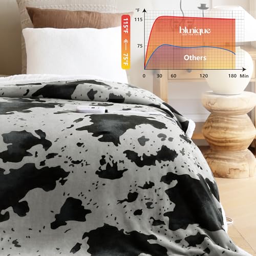 Heated Blanket Throw Blanket - Fast Heating Electric Blanket, Soft Heated Throw with 4 Time Settings,10 Heating Settings, Warm Gifts for Women Mom Grandma(50" x 60" Cow Print Grey) - color: 02 - Black Ombre-grey, size: Throw 50" x 60"