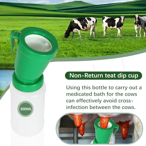 Teat Dip Cup - Non Reflow Design for Cow, Goat, Sheep | Secure Nipple Cleaning Disinfection Dip Cups 300 ml (green, 1) - style: green