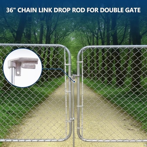 36" Chain Link Drop Rod, Pull Style Fence Gate Latch for 1-3/8" Frame | Heavy Duty Cane Bolt Drop Ground Latch, For Double Gate, 3/4'' Round Tube Frame, Rust-resistant, Galvanized Steel Mental