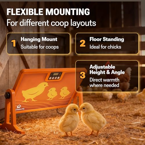 Chicken Coop Heater with New Technology Far-Infrared Heating - Adjustable Radiant Panel for Chicks, Fire-Safe Coop Heater, Brooder-Compatible, Wall-Mount or Floor-Standing, 86–194°F