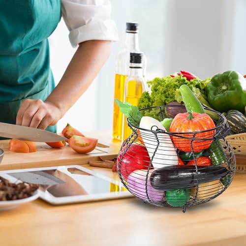1 PCS Big Belly Wire Egg Baskets for Fresh Egg With Handle Egg Holder | Small Metal Wire Basket for Gathering Fresh Chicken and Duck Eggs, Hunting Basket & Countertop Egg Holder - style: Oval-1 Pack