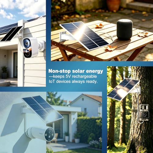 6W Solar Panel Charger for Outdoor Security Camera | 16ft Waterproof Cable & 360° Adjustable Bracket, Fits 5V Battery Cam and Device with DC 3.5×1.35mm / USB-C / Micro USB Ports - size: SP2 16.5ft Extension Cord