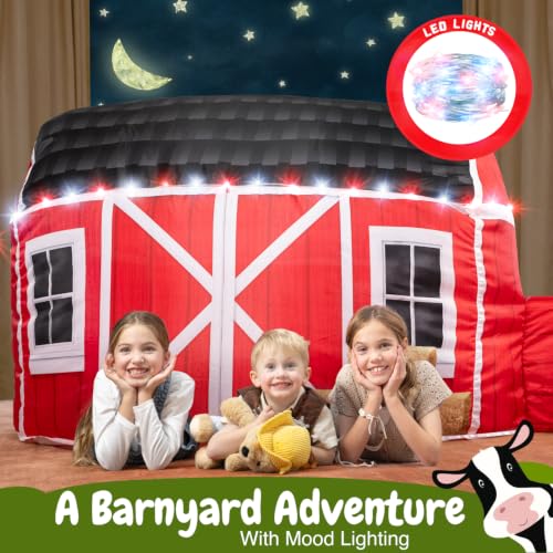 W&O Farmhouse Barn Inflatable Fort with Lights & Sound - Fan Not Included | Farmhouse Barn Aerodome with LED Lights, Farm Sound Button, Easy Entry/Exit & Barnyard Play. Great Gift, Ages 3-12 - color: Country Barn