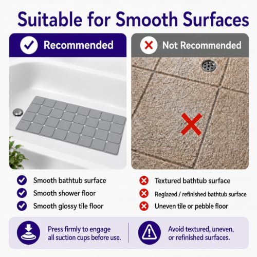 Webos Silicone Bath Mat with Suction Cups – Non-Slip Foldable Bathtub & Shower Mat, Durable & Quick-Dry Safety Tub Mat with Large Drain Holes for Families 28"x 14" Grey - color: Grey, size: 28" x 14" (Rectangular)